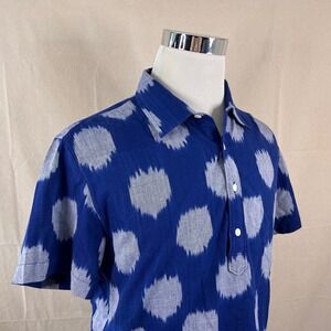 Bonobos Large Slim Fit Popover Shirt Blue Ikat Dot Short Sleeve Cotton Mens